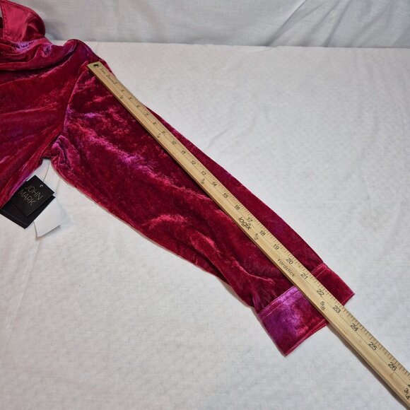 John Mark Women's Shirt Size L Red Pink Velvet Long Sleeve Button Front Tunic 44 - Picture 7 of 12